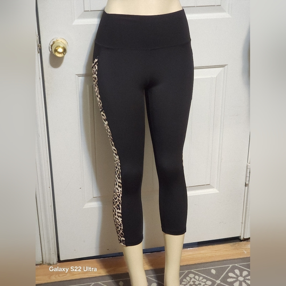 ZYIA Black Leggings with Leopard Accent